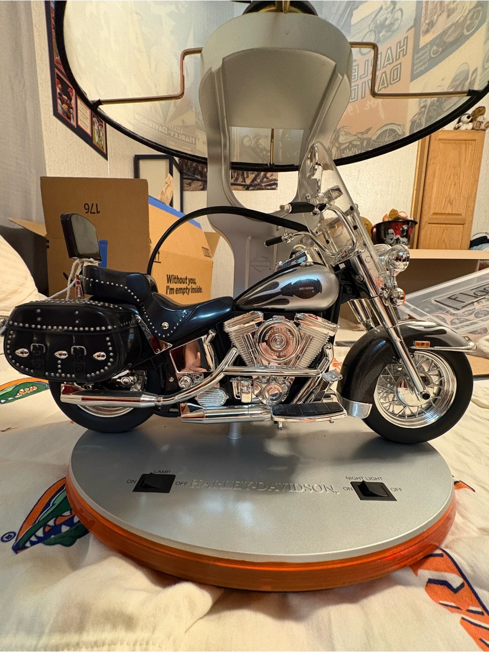 Harley-Davidson Black & Silver Motorcycle Lamp with Studded Saddlebags